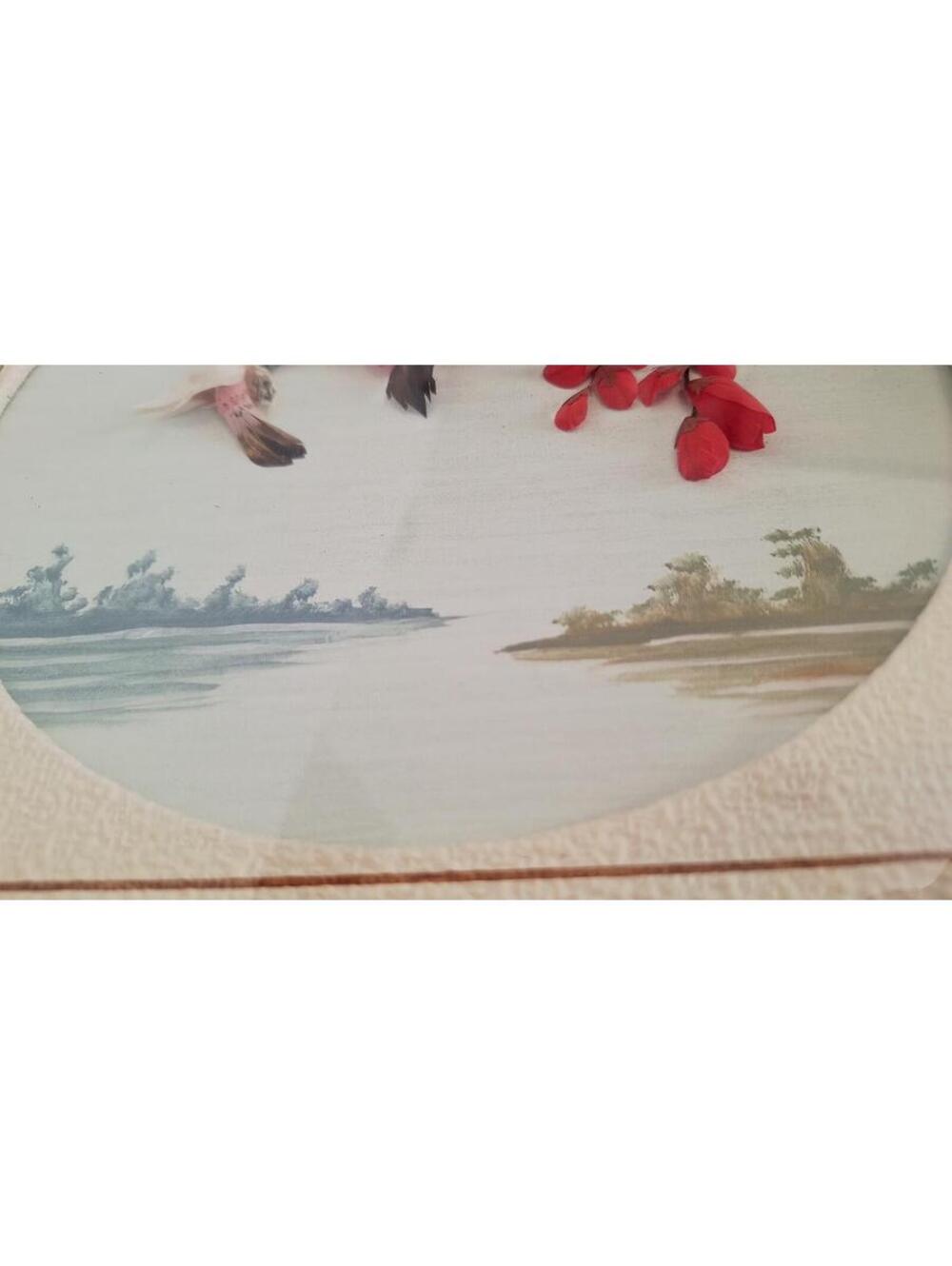 CAC VTG Feather Art Hummingbird Shadow Box 3D Mexican Folk Art Framed 10x10 - Picture 5 of 14